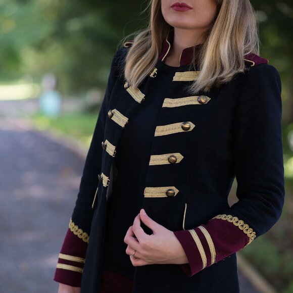 ZARA Velvet Military Jacket Navy Blue Velour Blazer Coat Rare - Picture 2 of 16